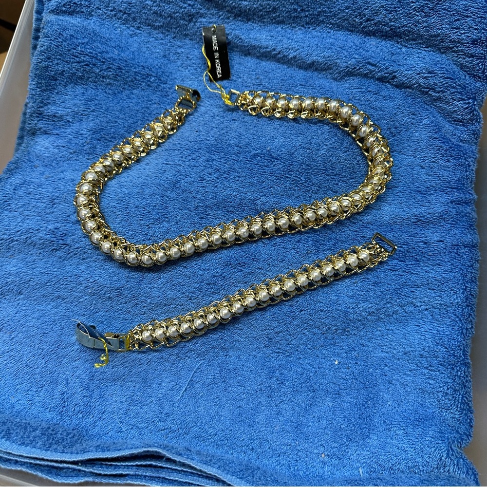 Gold and Silver Beaded Necklace and Bracelet Set